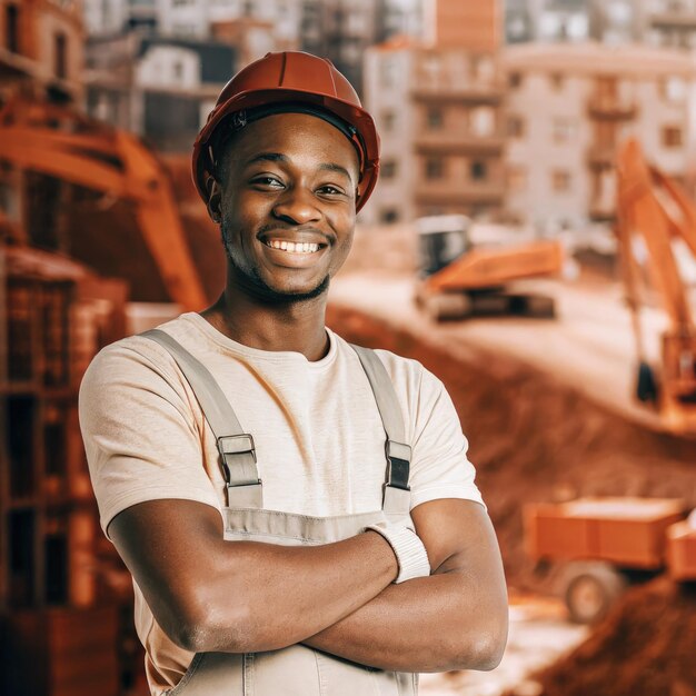 confident black construction worker smiling job site daylight hours generative ai 437323 47001